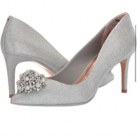 Ted Baker Darlill Metallic Brooch Heel Pump Silver Ted Baker London - Picture 7 of 16